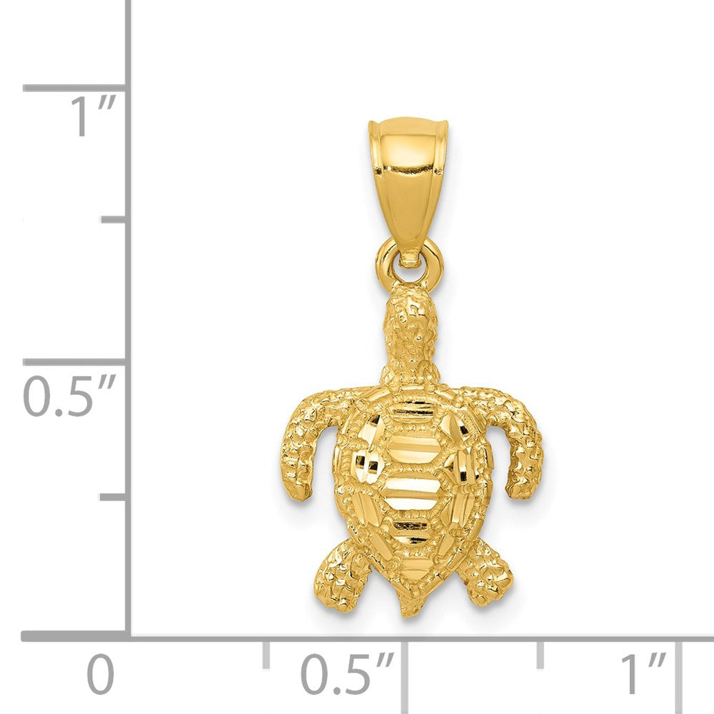 14k Yellow Gold 12.5 mm Polished and Textured Diamond-cut Sea Turtle Pendant (1.06 grams)