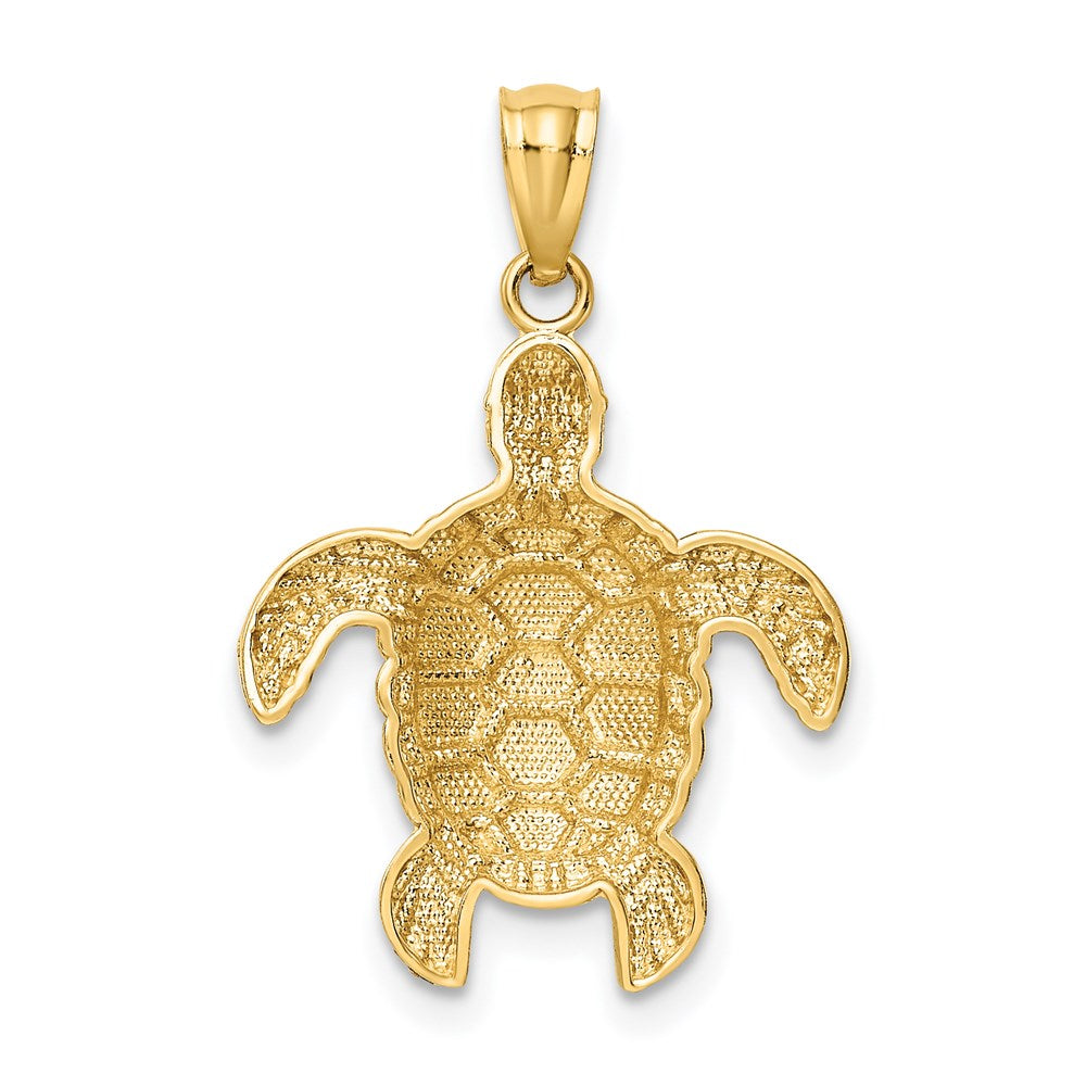 14k Yellow Gold 17 mm Diamond-cut Polished Sea Turtle Pendant (1.07 grams)