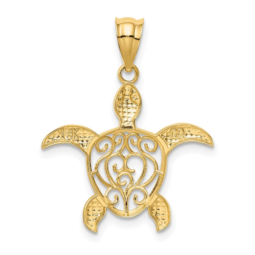 14k Yellow Gold 22 mm Polished Filigree Sea Turtle Pendant (0.97 grams)