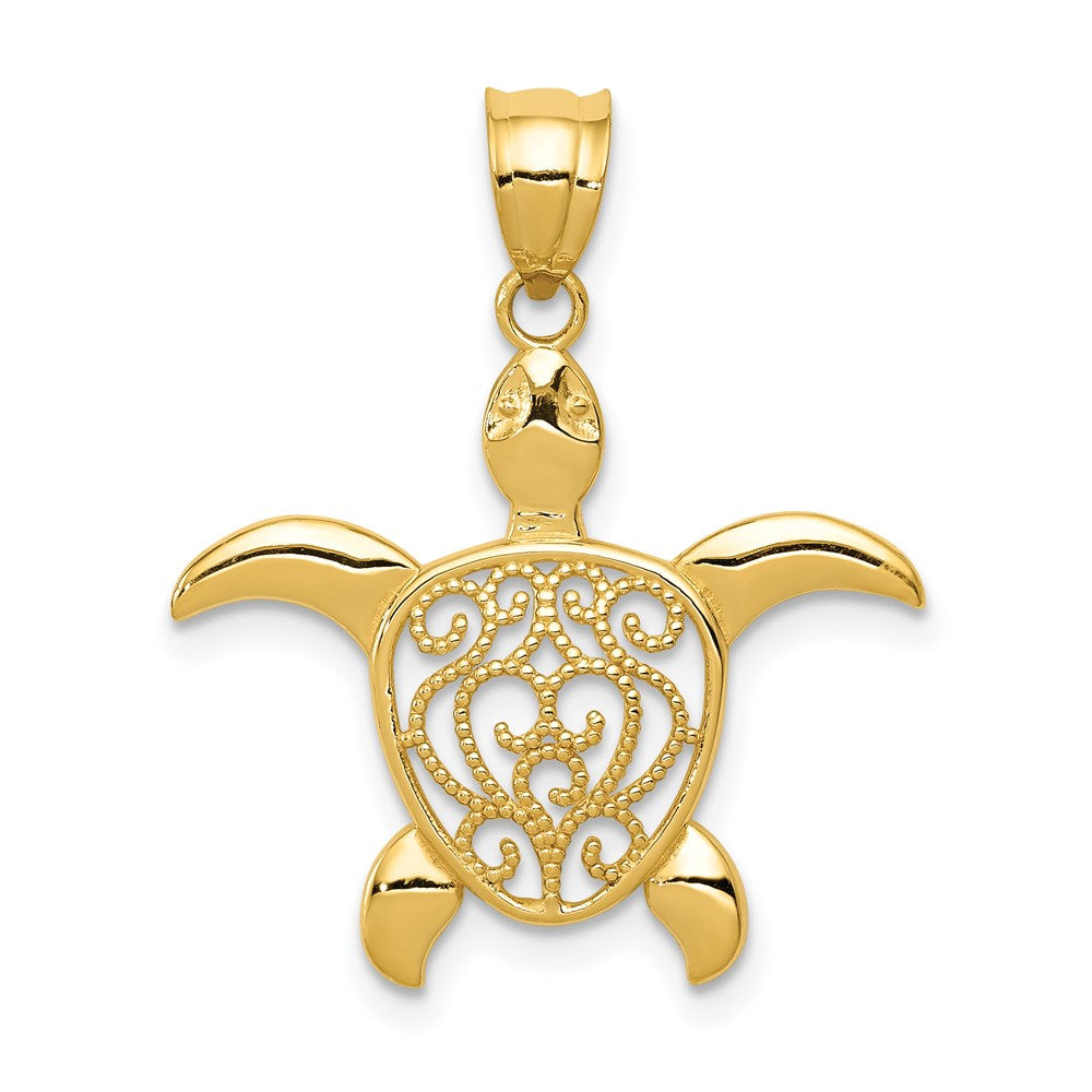 14k Yellow Gold 22 mm Polished Filigree Sea Turtle Pendant (0.97 grams)