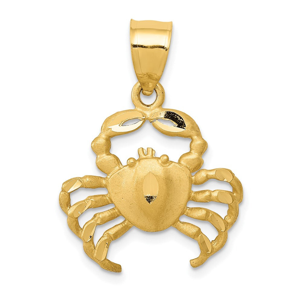 14k Yellow Gold 19 mm Satin Diamond-cut Crab Pendant (1.81 grams)