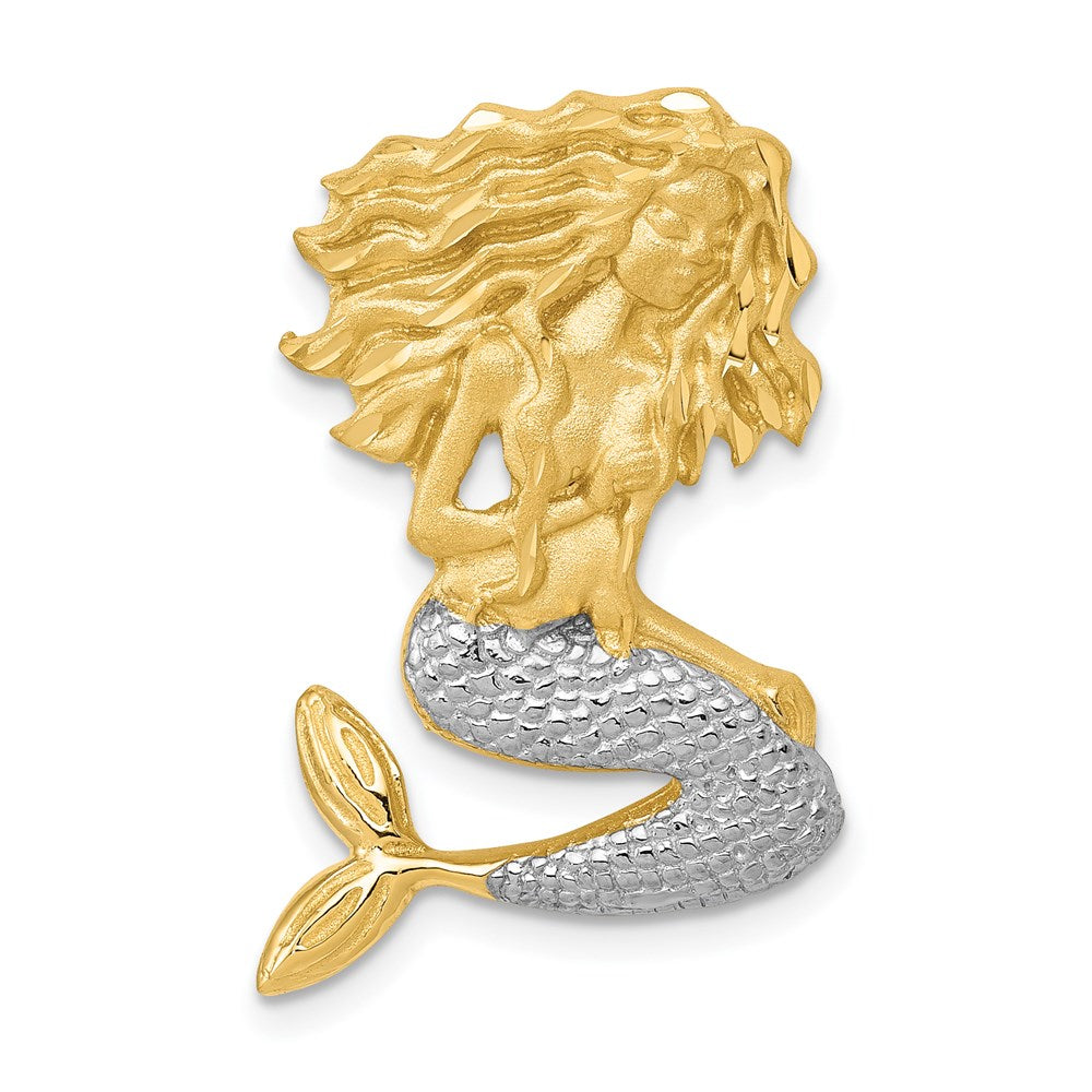 14k Yellow & Rhodium 18 mm Satin D/C Mermaid Chain Slide (3.79 grams)