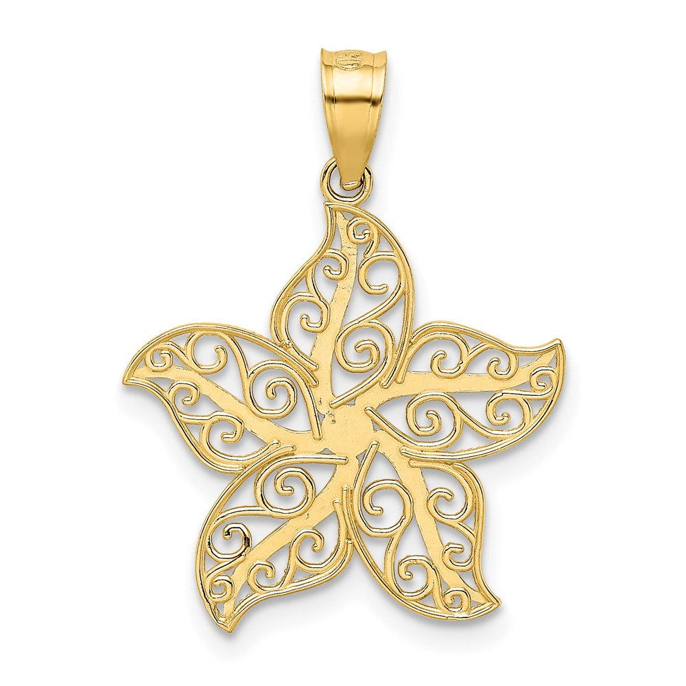 14k Yellow Gold 19 mm Polished Filigree Starfish Pendant (0.74 grams)