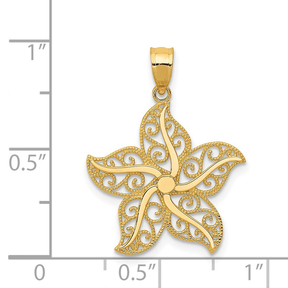 14k Yellow Gold 19 mm Polished Filigree Starfish Pendant (0.74 grams)