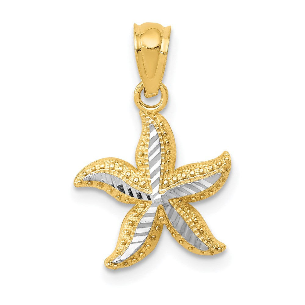 14k Yellow & Rhodium 12 mm Diamond-cut Starfish Pendant (0.54 grams)