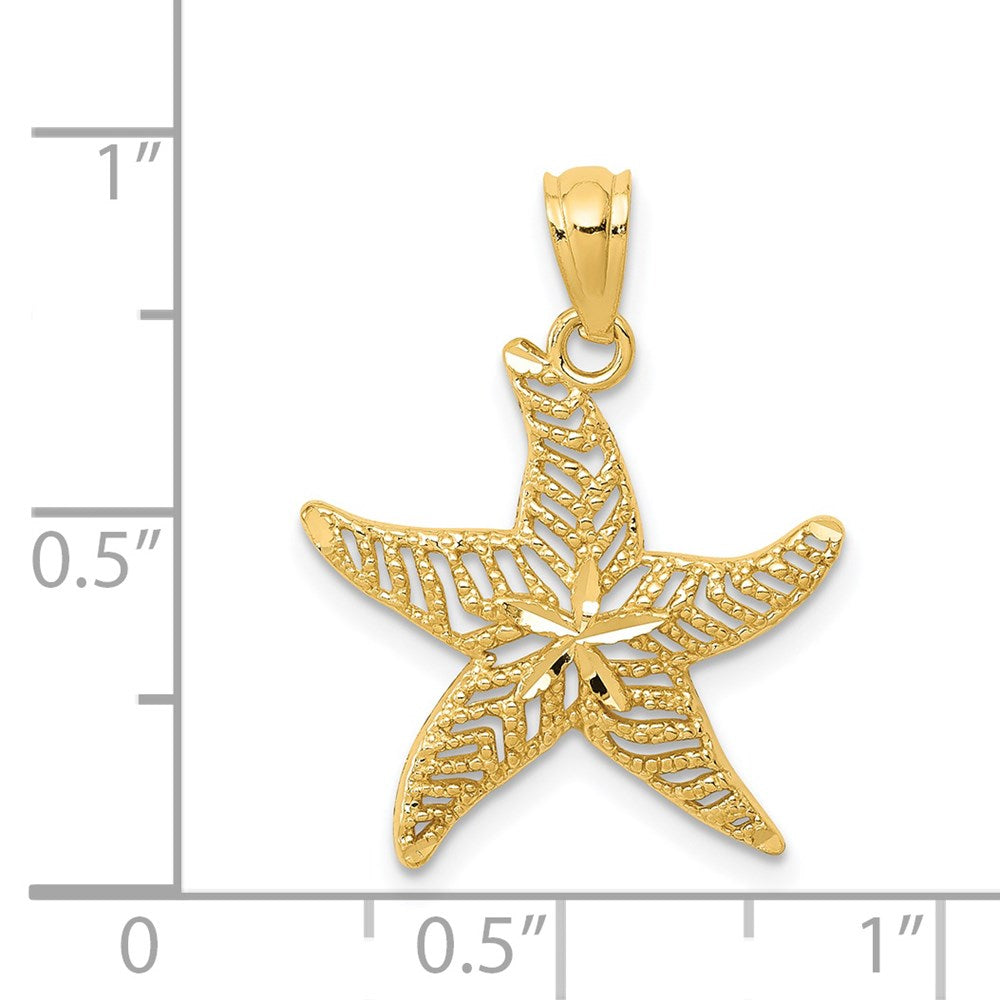 14k Yellow Gold 17.5 mm Diamond-cut Polished Filigree Starfish Pendant (0.92 grams)