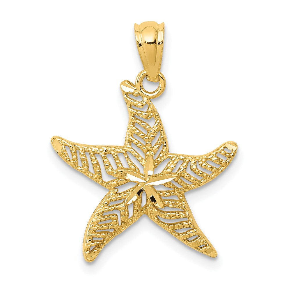 14k Yellow Gold 17.5 mm Diamond-cut Polished Filigree Starfish Pendant (0.92 grams)