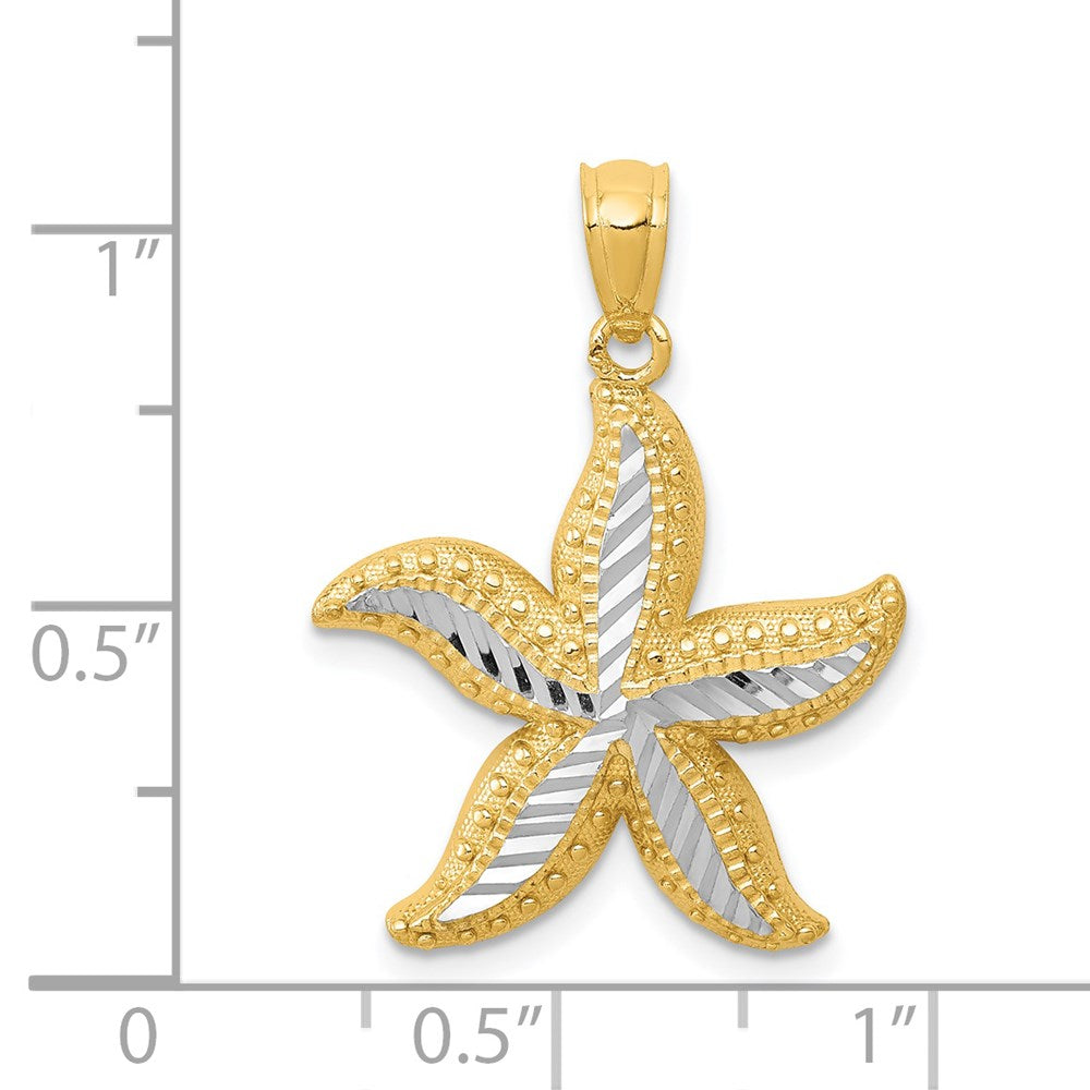 14k Yellow & Rhodium 18.5 mm Diamond-cut Starfish Pendant (1.52 grams)