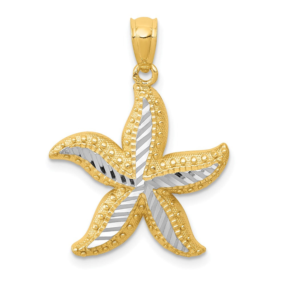 14k Yellow & Rhodium 18.5 mm Diamond-cut Starfish Pendant (1.52 grams)