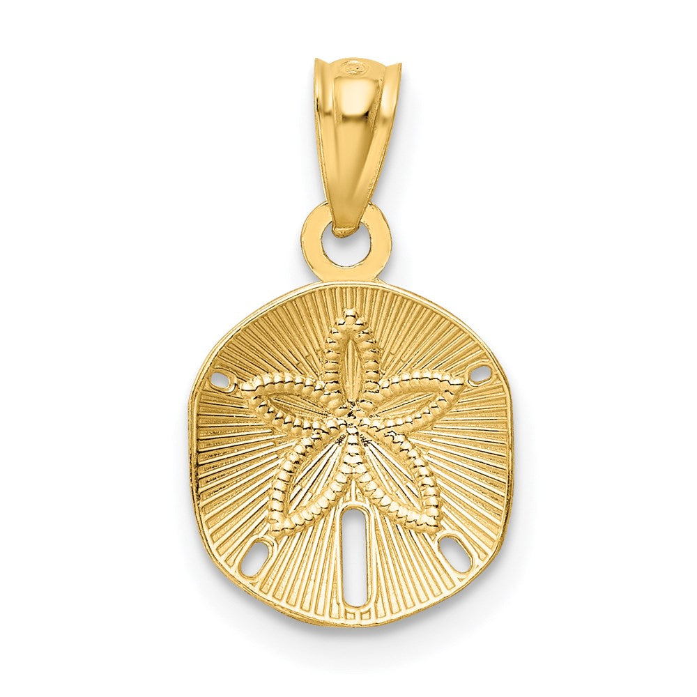 14k Yellow Gold 10.5 mm Satin Diamond-cut Sand Dollar Pendant (0.58 grams)