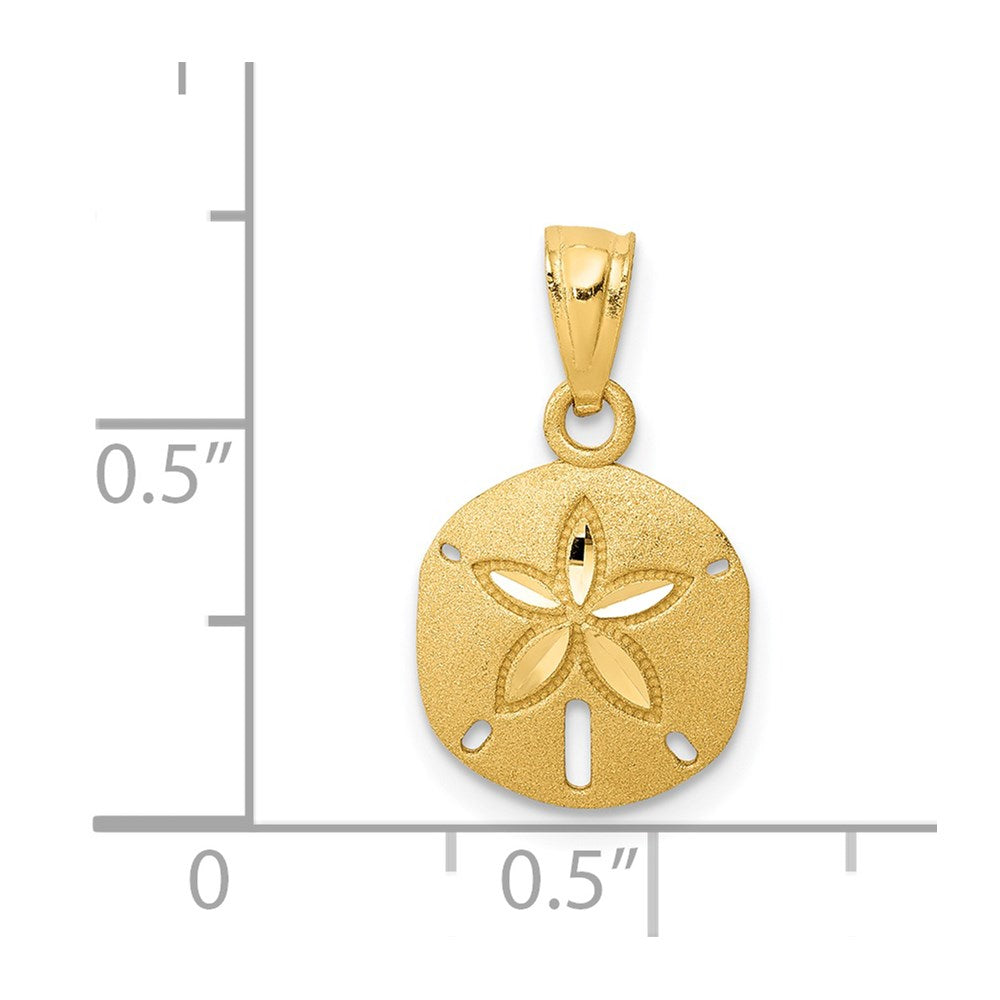 14k Yellow Gold 10.5 mm Satin Diamond-cut Sand Dollar Pendant (0.58 grams)