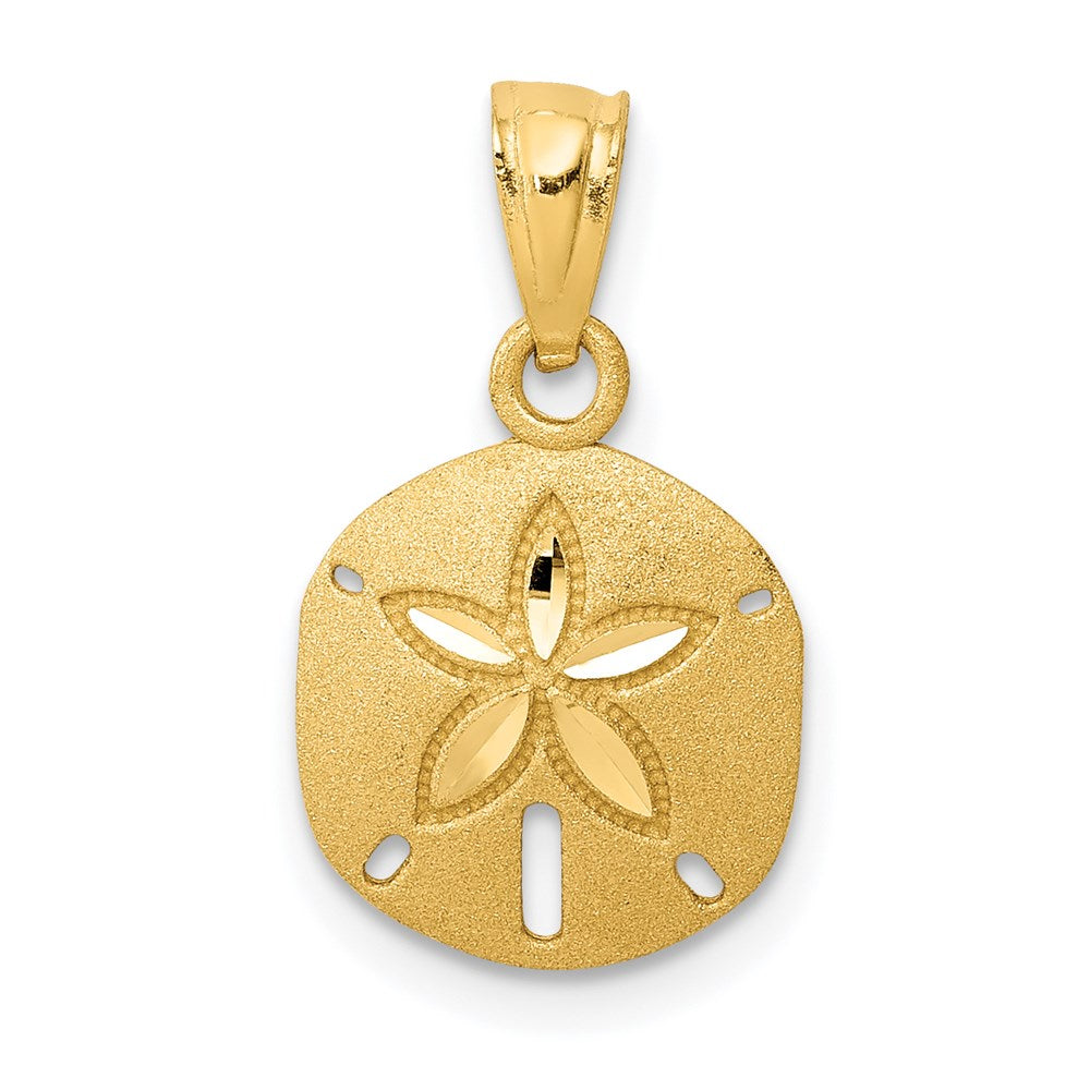14k Yellow Gold 10.5 mm Satin Diamond-cut Sand Dollar Pendant (0.58 grams)