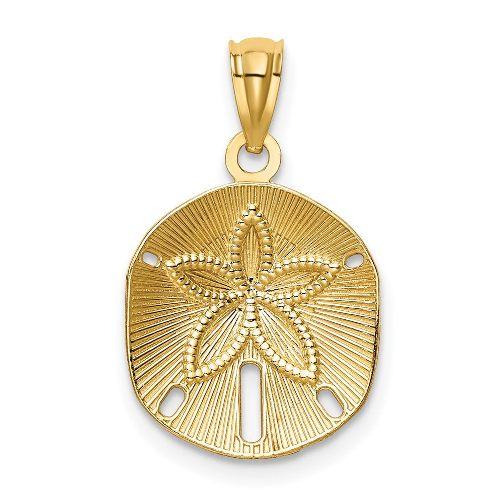 14k Yellow Gold 13 mm Satin Diamond-cut Sand Dollar Pendant (0.8 grams)