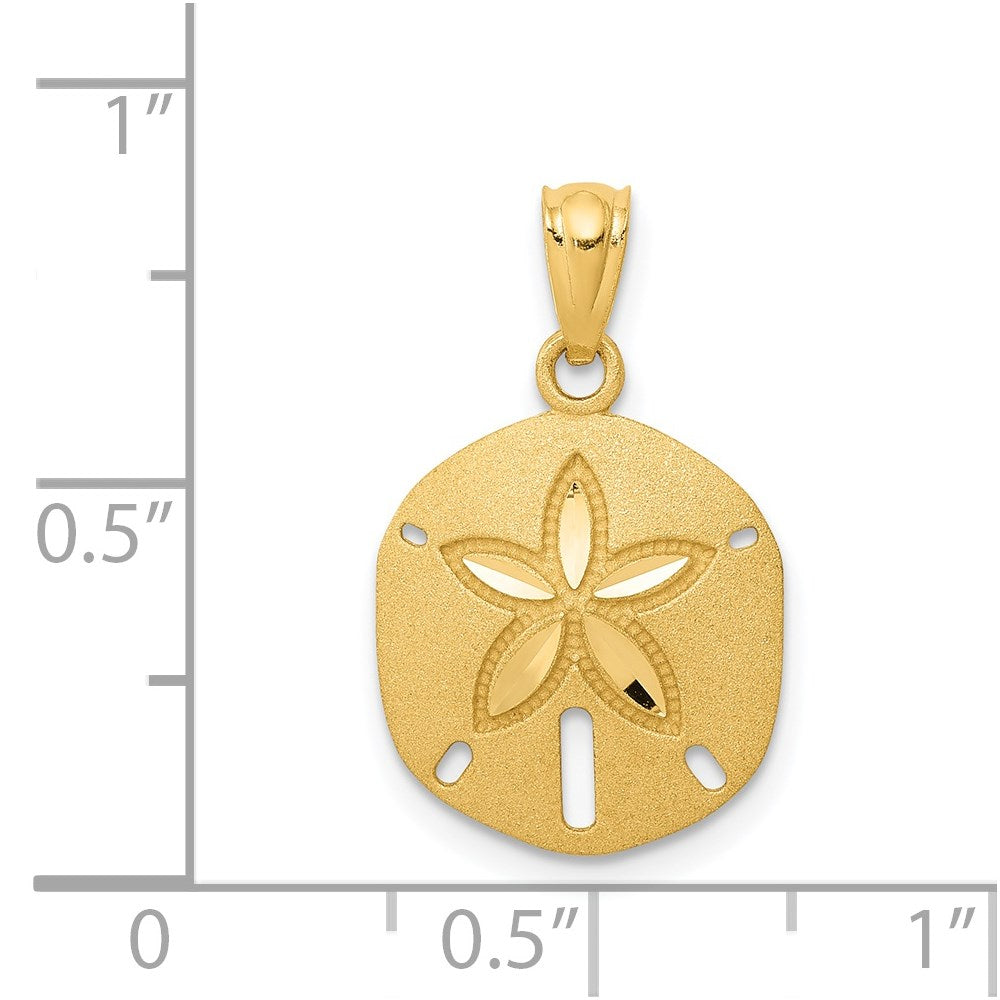 14k Yellow Gold 13 mm Satin Diamond-cut Sand Dollar Pendant (0.8 grams)