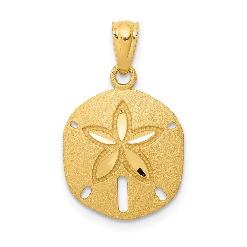 14k Yellow Gold 13 mm Satin Diamond-cut Sand Dollar Pendant (0.8 grams)