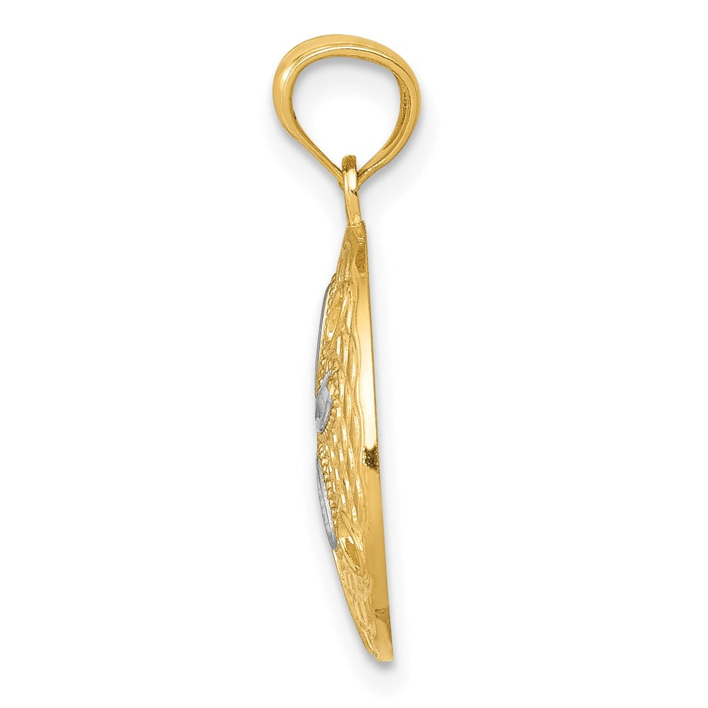 14k Yellow & Rhodium 15 mm Diamond-cut Polished Sand Dollar Pendant (1.06 grams)
