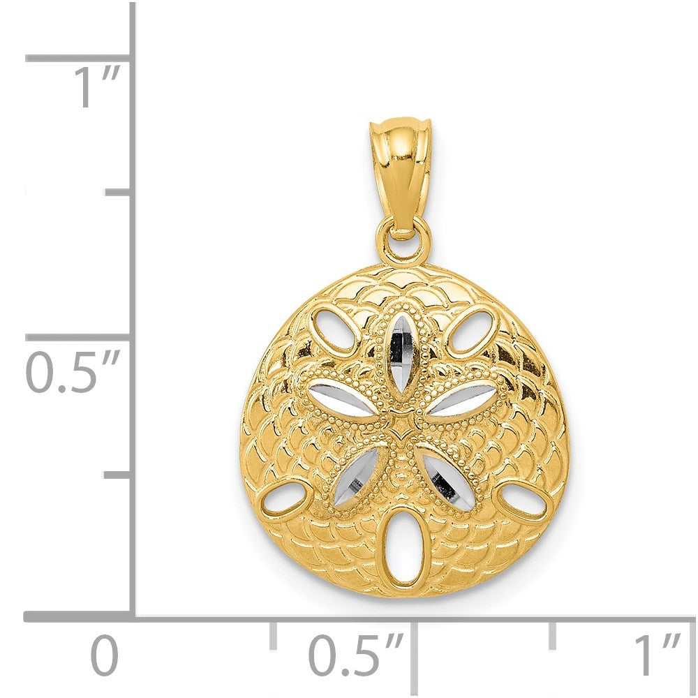 14k Yellow & Rhodium 15 mm Diamond-cut Polished Sand Dollar Pendant (1.06 grams)