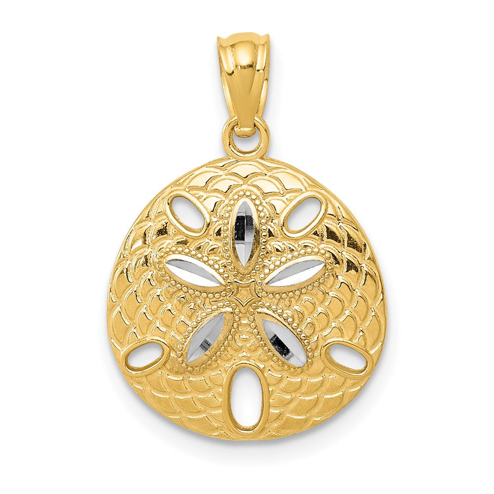 14k Yellow & Rhodium 15 mm Diamond-cut Polished Sand Dollar Pendant (1.06 grams)