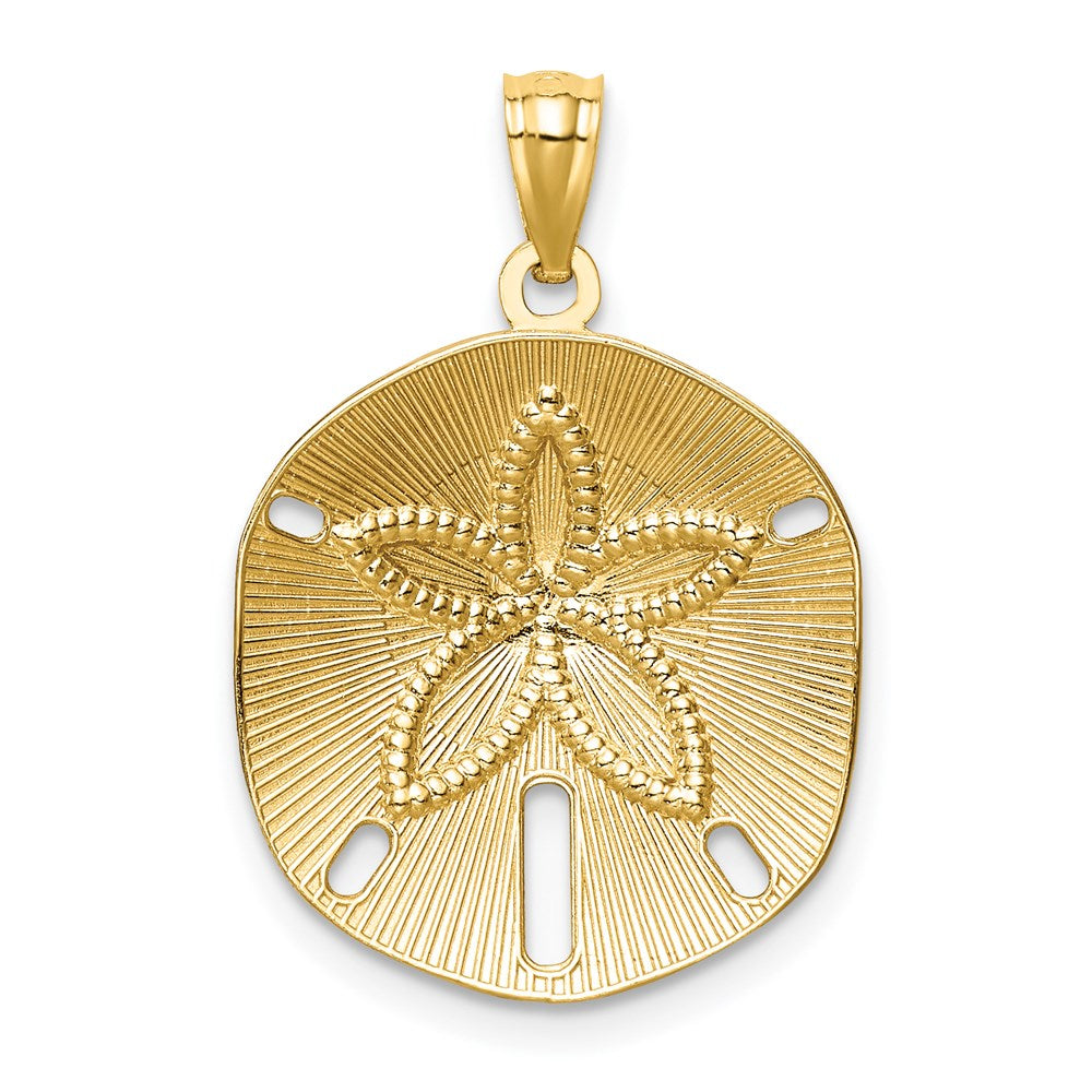 14k Yellow Gold 17 mm Satin Diamond-cut Sand Dollar Pendant (1.75 grams)