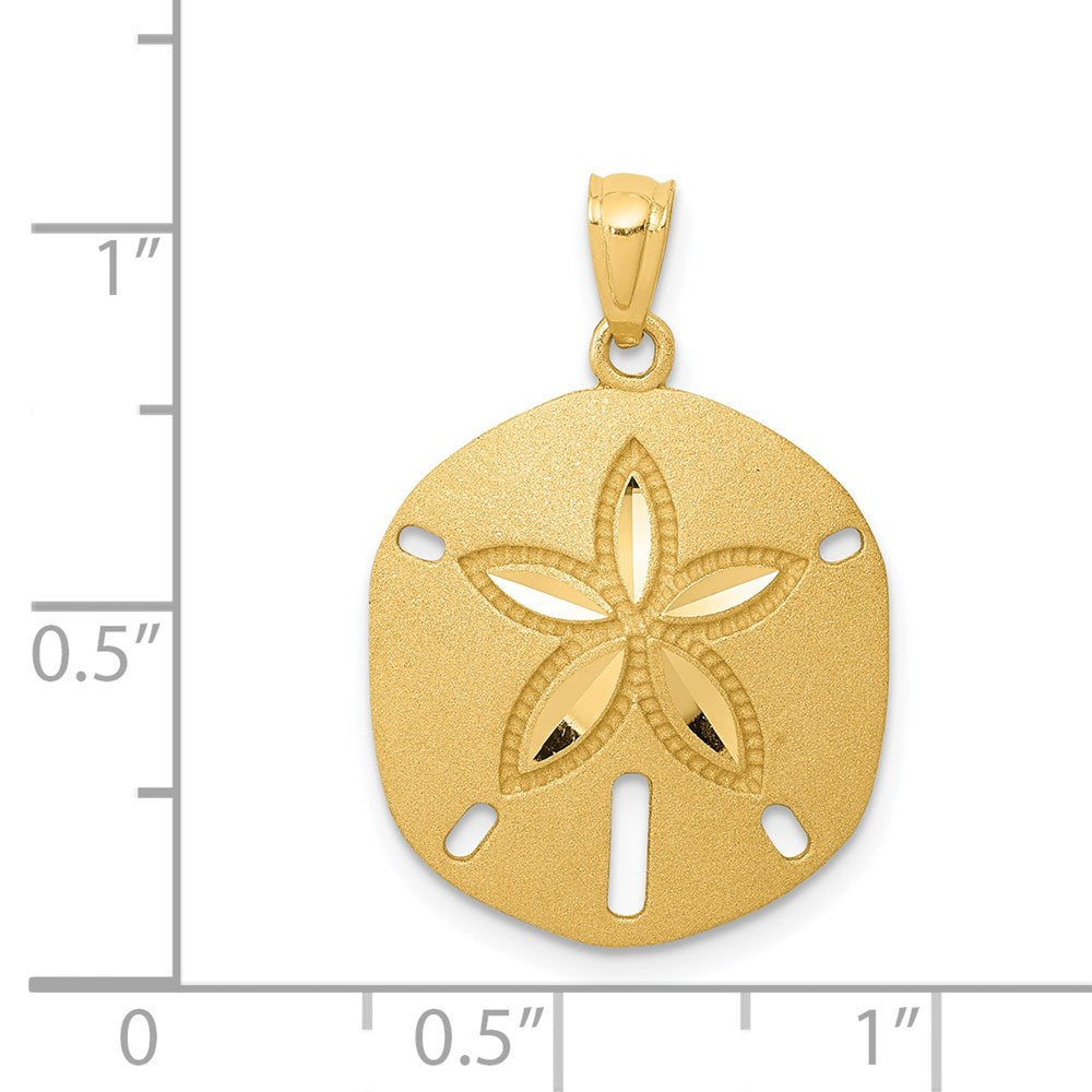 14k Yellow Gold 17 mm Satin Diamond-cut Sand Dollar Pendant (1.75 grams)