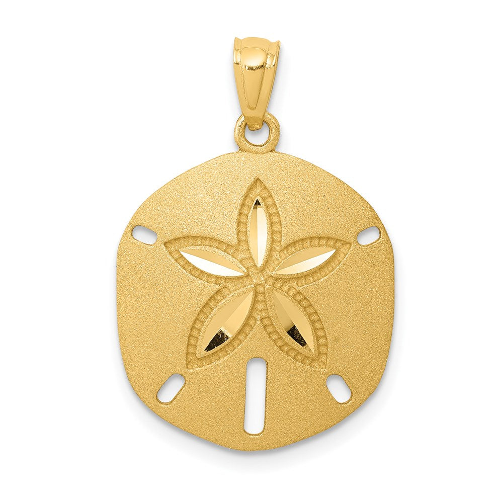 14k Yellow Gold 17 mm Satin Diamond-cut Sand Dollar Pendant (1.75 grams)