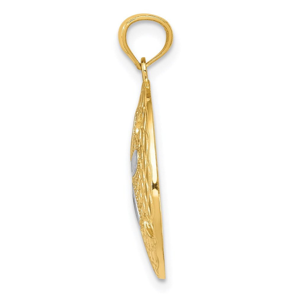 14k Yellow & Rhodium 19 mm Diamond-cut Polished Sand Dollar Pendant (1.57 grams)