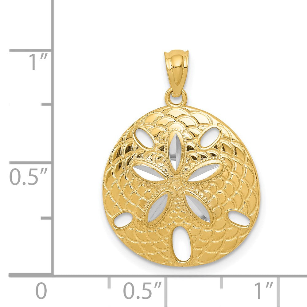 14k Yellow & Rhodium 19 mm Diamond-cut Polished Sand Dollar Pendant (1.57 grams)