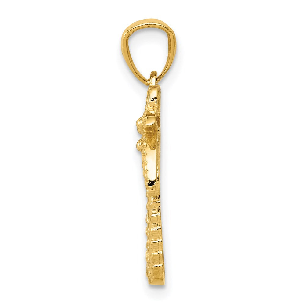 14k Yellow Gold 11 mm Textured Polished Palm Tree Pendant (0.93 grams)