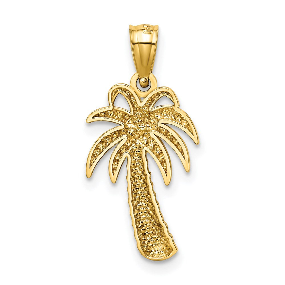 14k Yellow Gold 11 mm Textured Polished Palm Tree Pendant (0.93 grams)