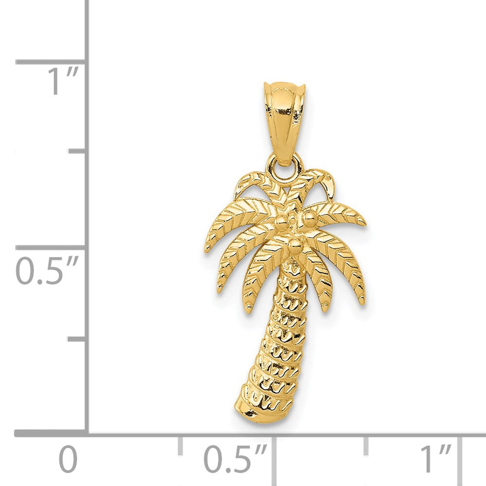 14k Yellow Gold 11 mm Textured Polished Palm Tree Pendant (0.93 grams)