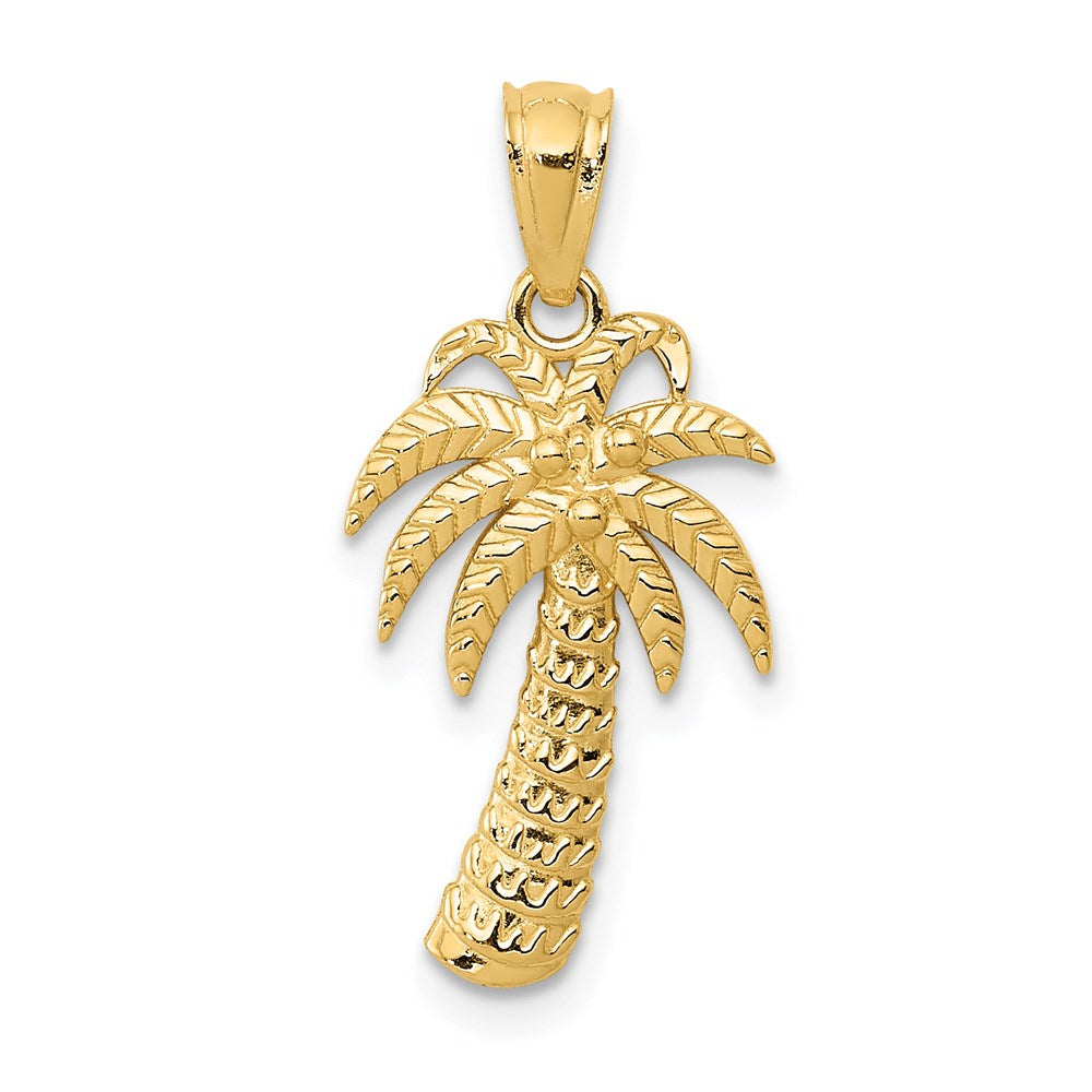 14k Yellow Gold 11 mm Textured Polished Palm Tree Pendant (0.93 grams)
