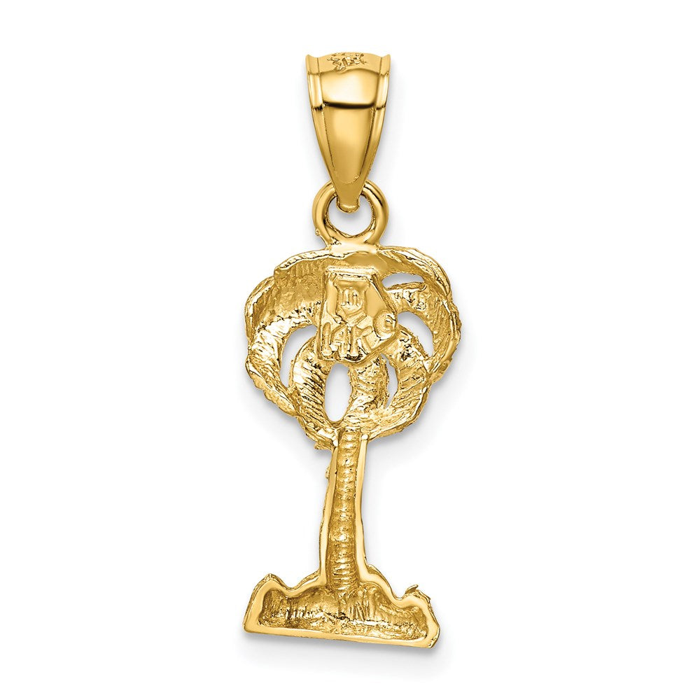 14k Yellow Gold 10 mm Polished Diamond-cut Palm Tree Pendant (1.16 grams)