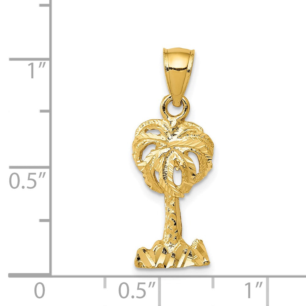 14k Yellow Gold 10 mm Polished Diamond-cut Palm Tree Pendant (1.16 grams)
