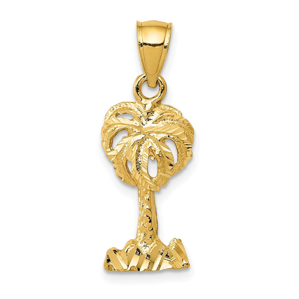 14k Yellow Gold 10 mm Polished Diamond-cut Palm Tree Pendant (1.16 grams)