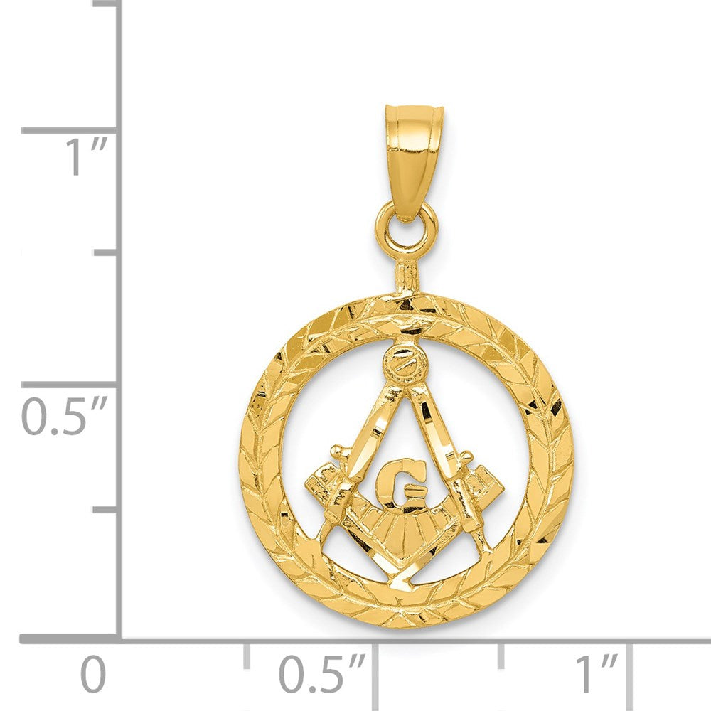 14k Yellow Gold 16 mm Polished and Diamond-cut Masonic Symbol Pendant (1.18 grams)