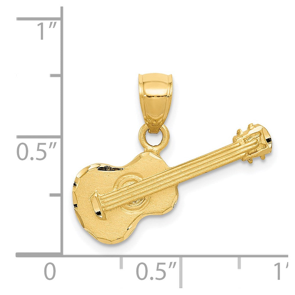 14k Yellow Gold 11.3 mm Satin Diamond-cut Acoustic Guitar Pendant (1.47 grams)