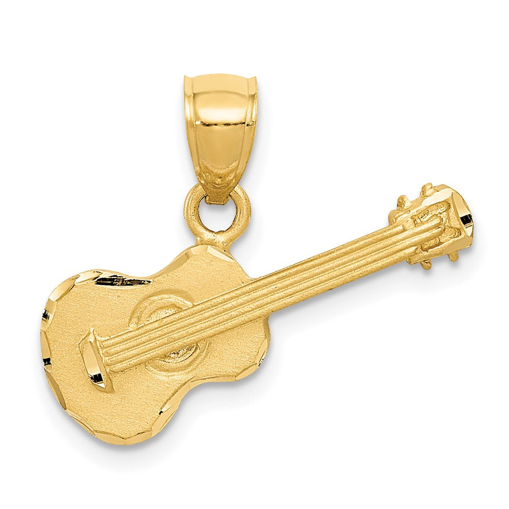 14k Yellow Gold 11.3 mm Satin Diamond-cut Acoustic Guitar Pendant (1.47 grams)