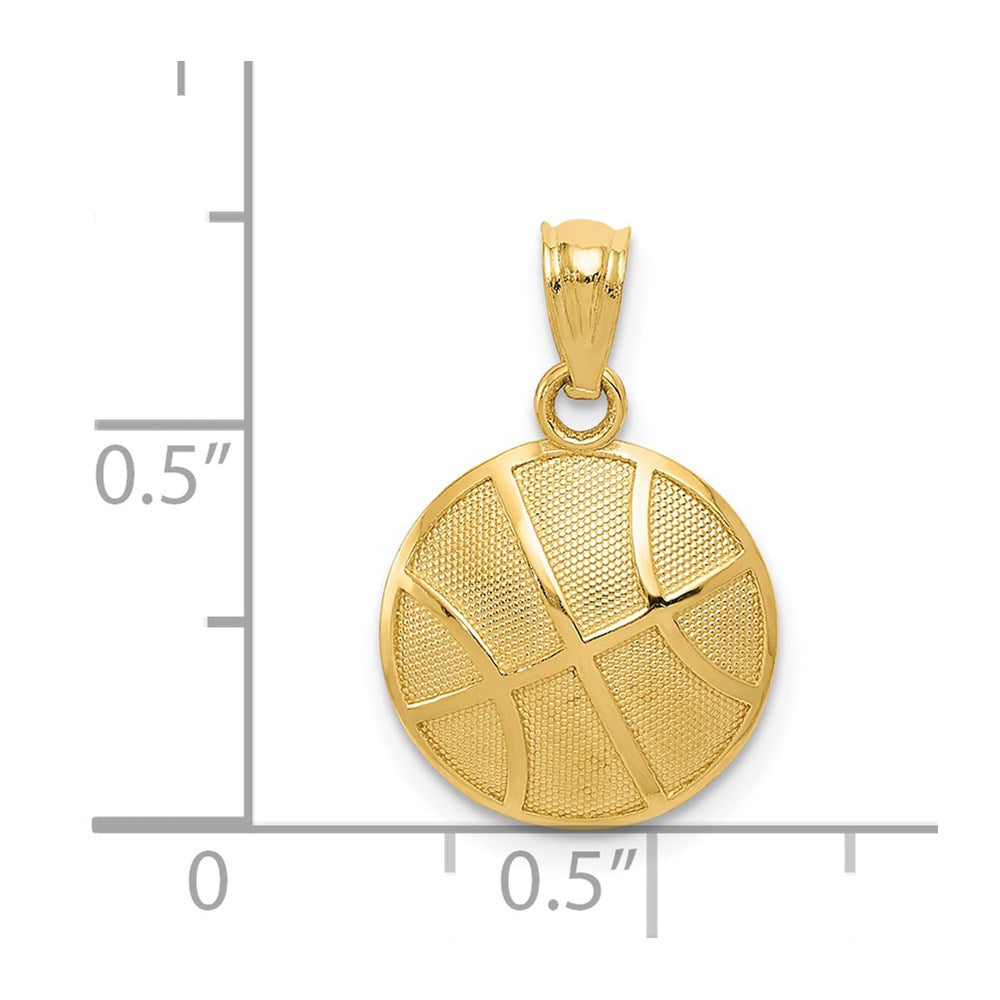 14k Yellow Gold 12.5 mm Satin and Polished Basketball Pendant (1.18 grams)