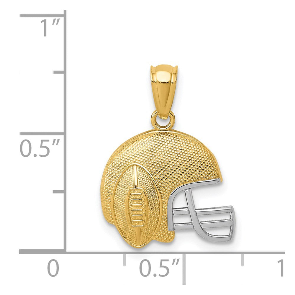 14k Yellow & Rhodium 13.5 mm Satin/Polished Football Helmet Pendant (0.7 grams)