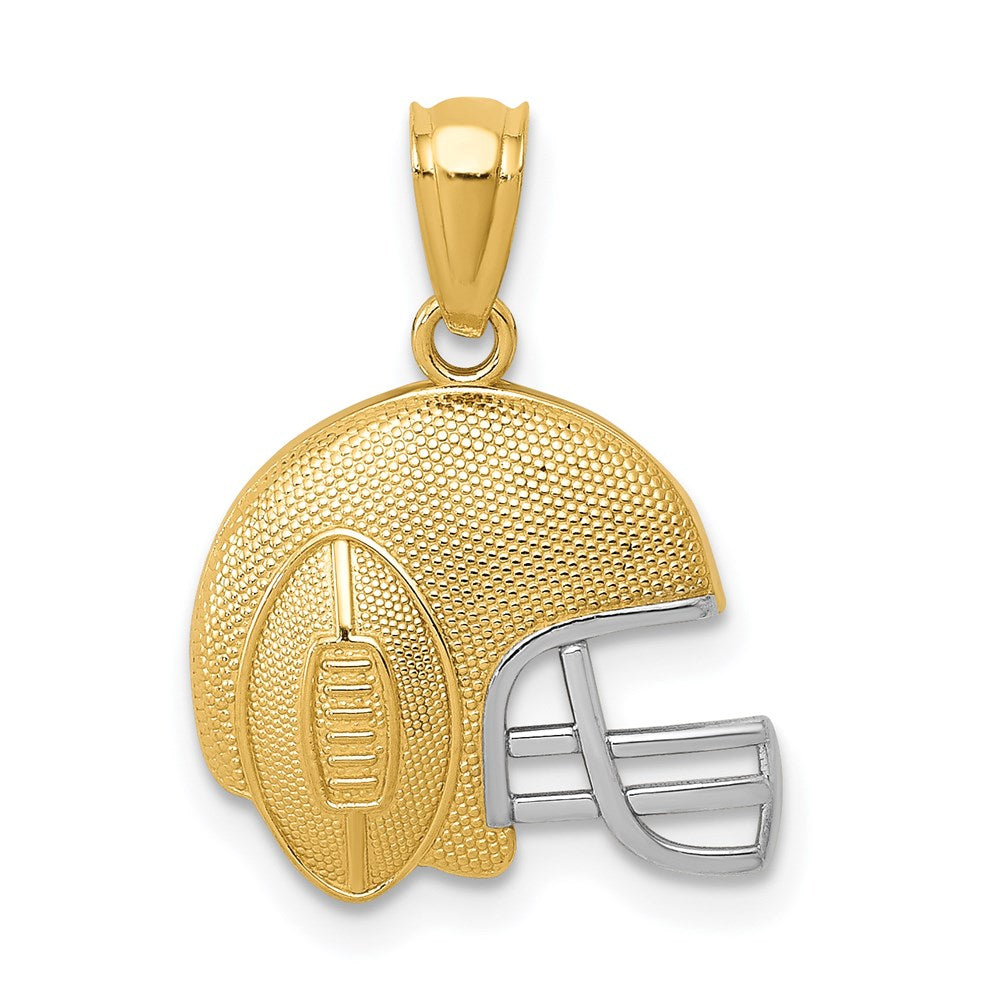 14k Yellow & Rhodium 13.5 mm Satin/Polished Football Helmet Pendant (0.7 grams)
