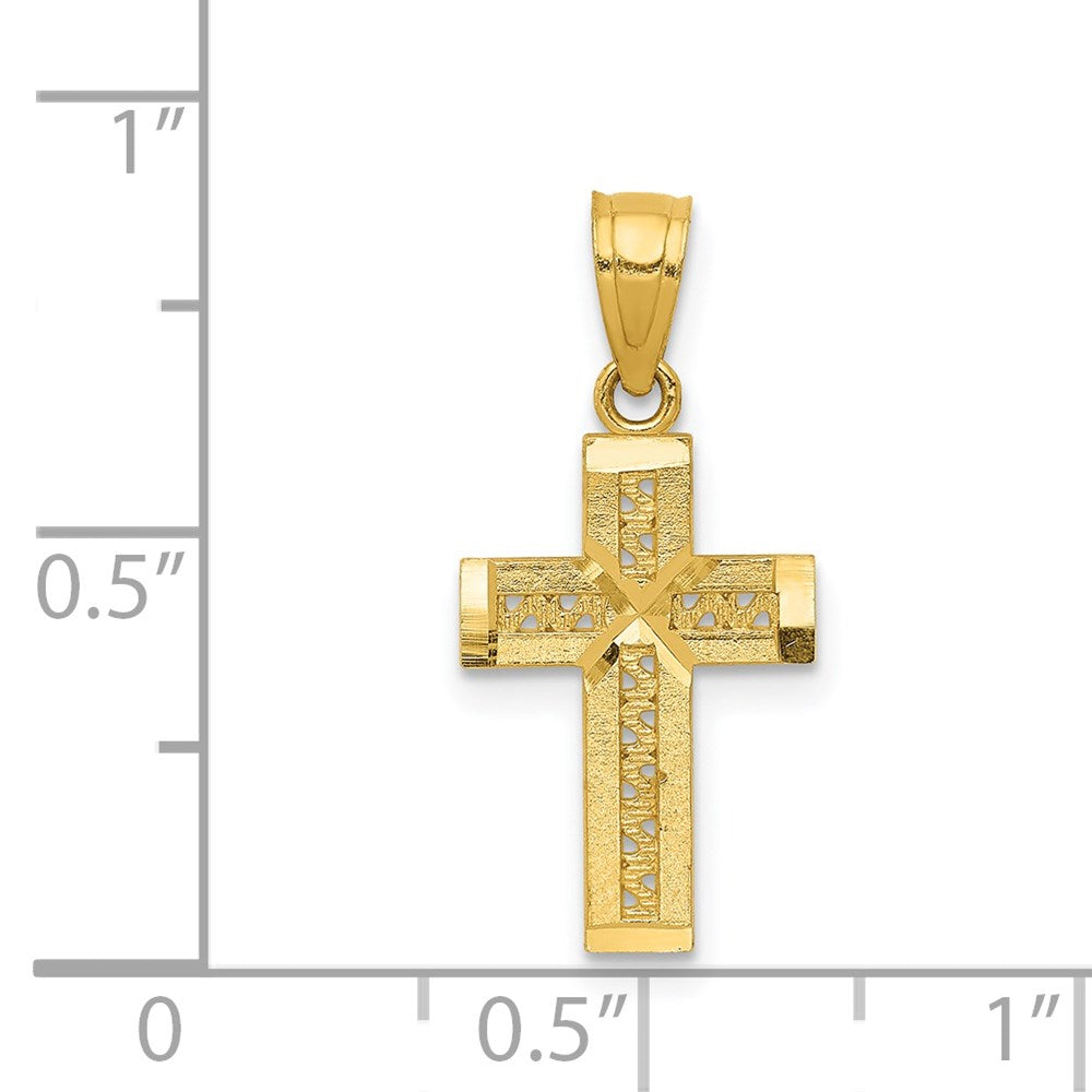 14k Yellow Gold 9.95 mm Diamond-cut Cross w/X Center Pendant (0.46 grams)
