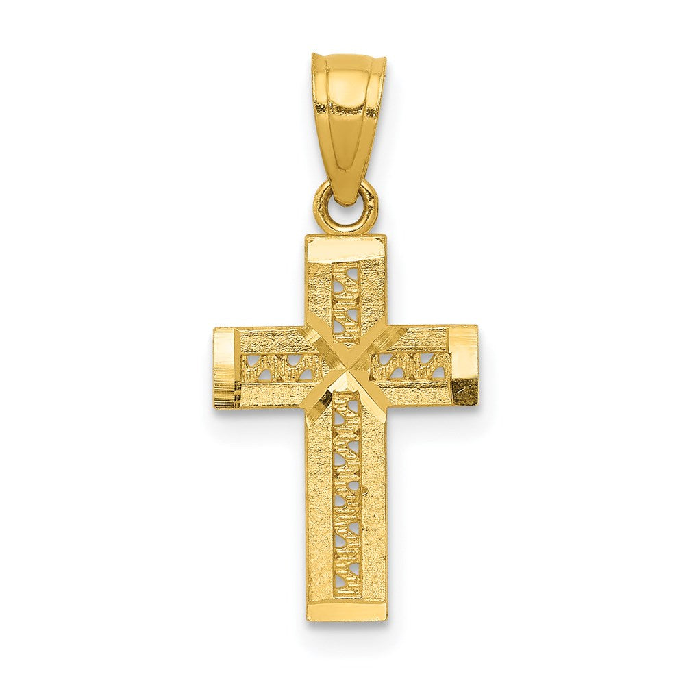 14k Yellow Gold 9.95 mm Diamond-cut Cross w/X Center Pendant (0.46 grams)