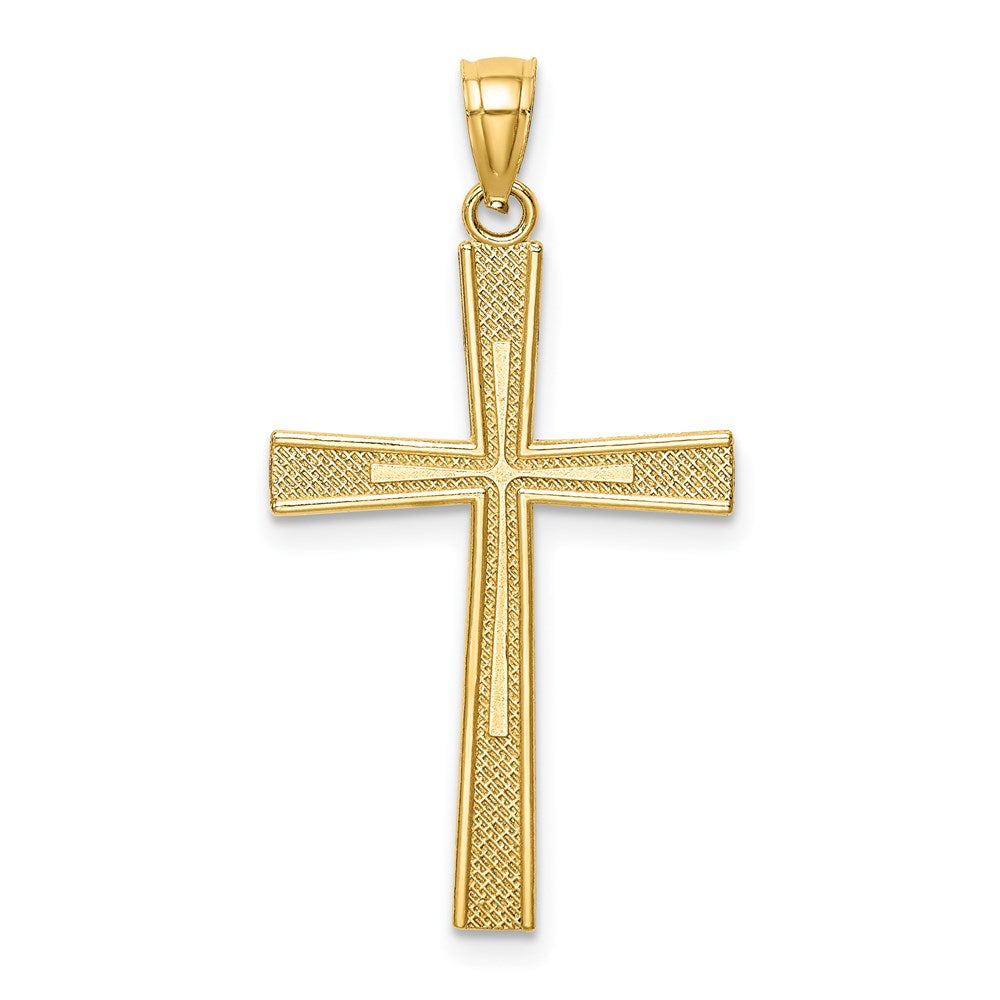 14k Yellow Gold 14.47 mm Reversible Satin/Diamond-cut Cross Pendant (1.08 grams)