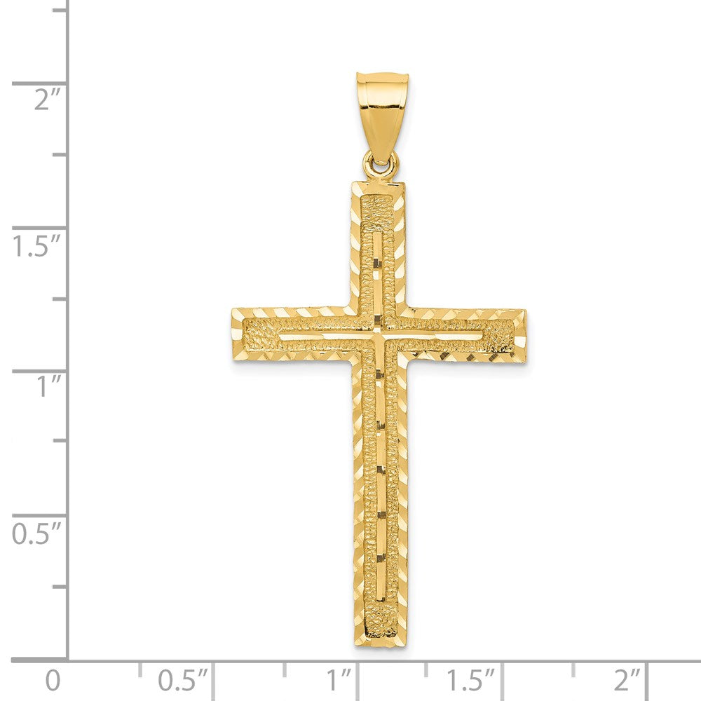14k Yellow Gold 24.9 mm Polished and Textured Diamond-cut Latin Cross Pendant (2.96 grams)