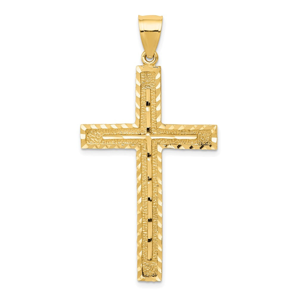 14k Yellow Gold 24.9 mm Polished and Textured Diamond-cut Latin Cross Pendant (2.96 grams)