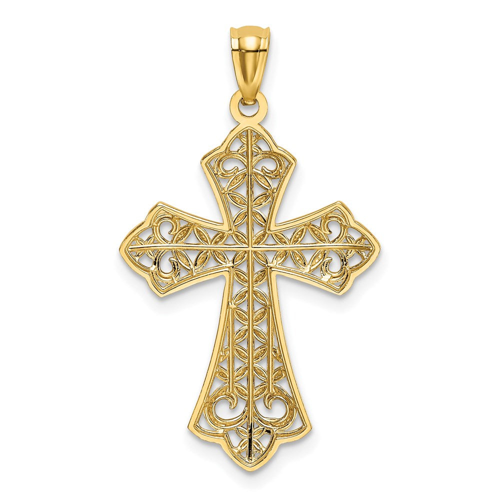 14k Yellow & Rhodium 18.5 mm Polished D/C Filigree Cross Pendant (1.11 grams)