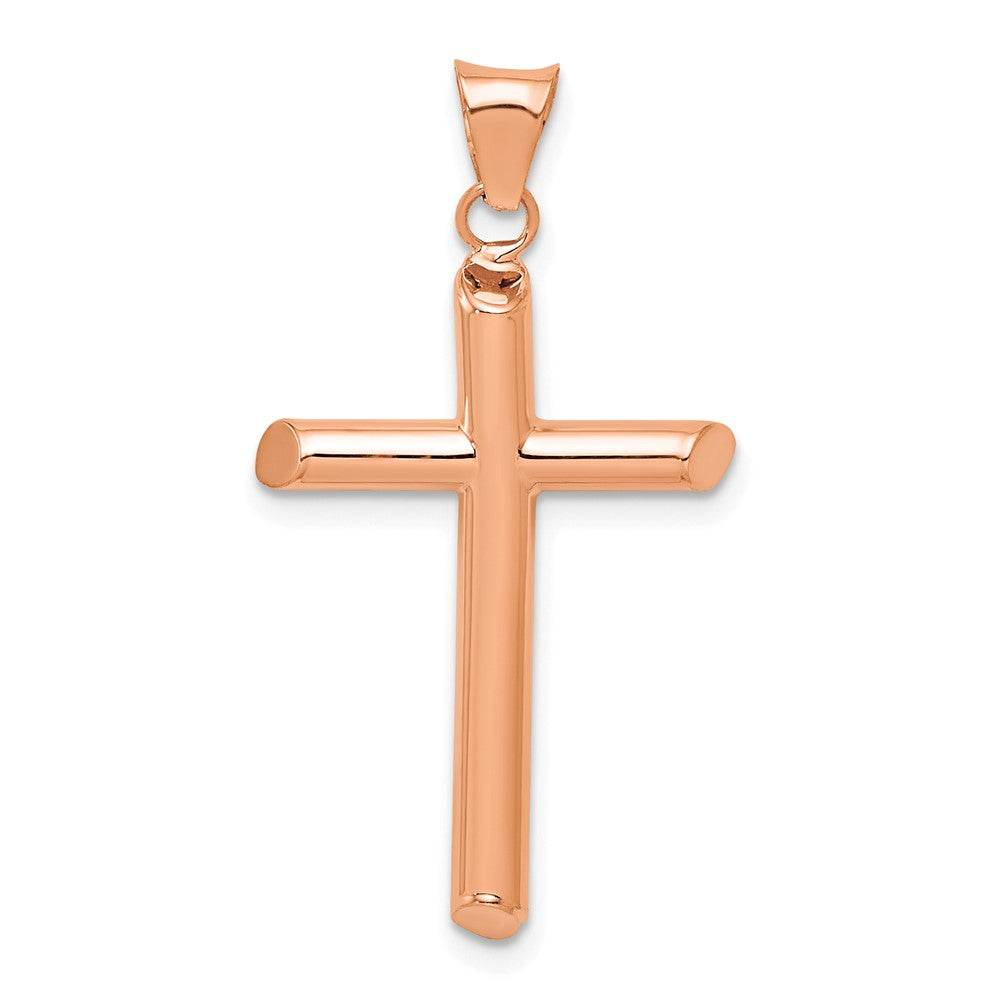 14k Rose Gold 17.17 mm Polished Tube Cross Pendant (1.06 grams)
