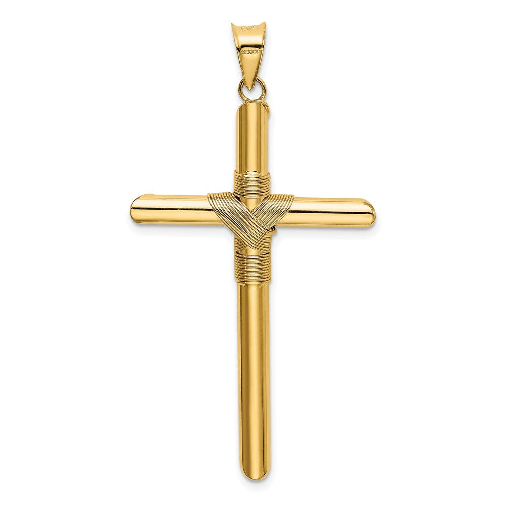 14k Yellow Gold 26.7 mm Polished w/Center Wrap Tube Cross Pendant (2.75 grams)