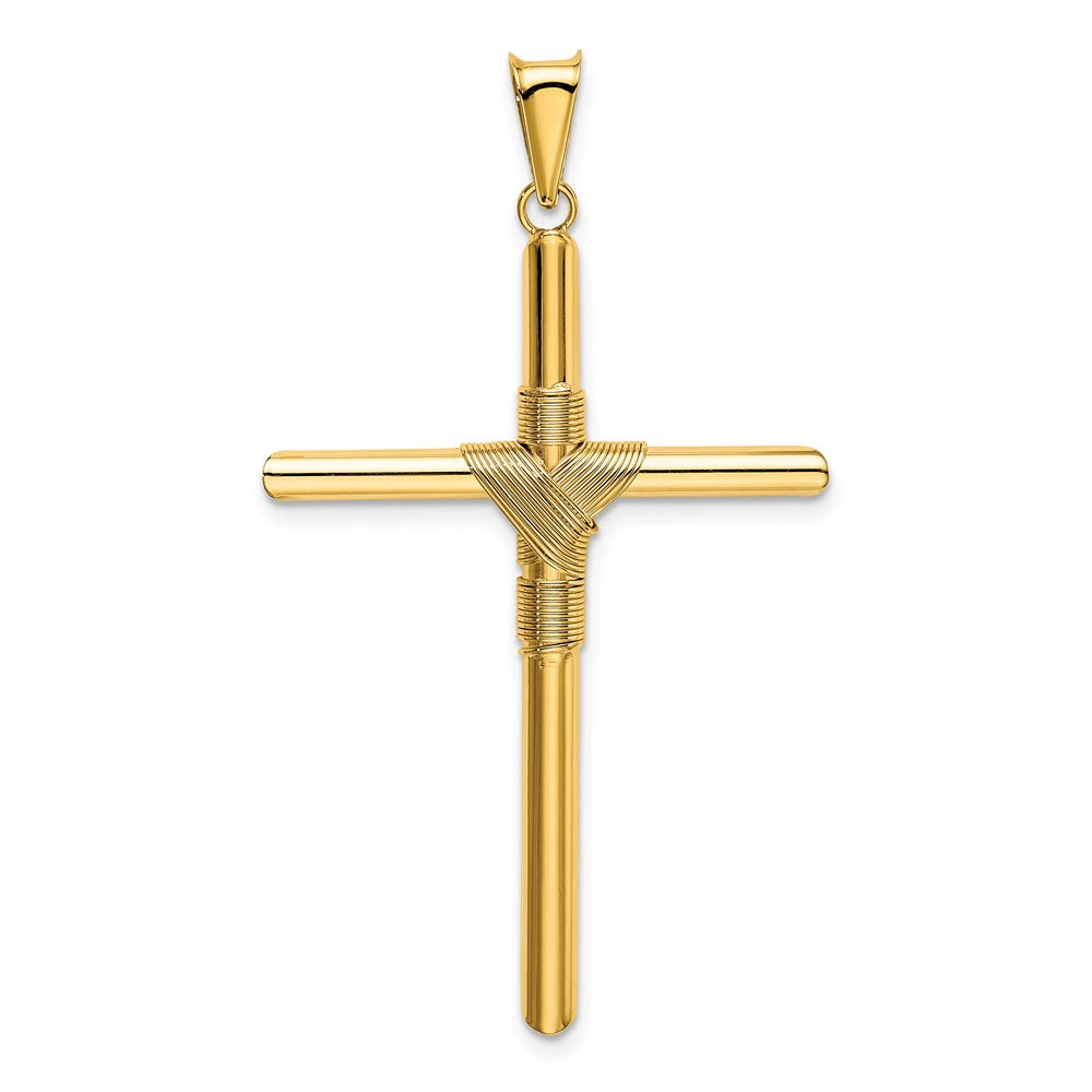 14k Yellow Gold 28.6 mm Polished w/Center Wrap Tube Cross Pendant (2.2 grams)