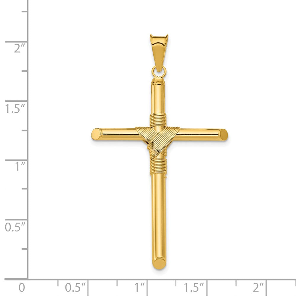14k Yellow Gold 28.6 mm Polished w/Center Wrap Tube Cross Pendant (2.2 grams)